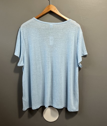 Old Navy Linen-Blend V-Neck Henley T-Shirt Womens XL Blue Short Sleeve - Picture 11 of 14
