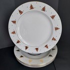 Set Of 4 Tienshan Golden Pines 10.5” Dinner Plates White With Gold Trees & Trim