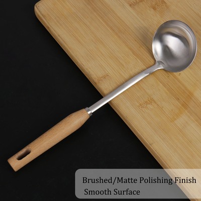 304 Stainless Steel Soup Spoon Ladle Wooden Handle Kitchen Serving Utensil