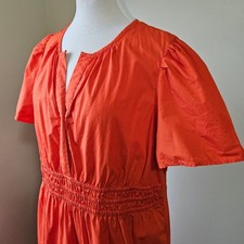 Quince Orange Tiered Maxi Dress Organic Cotton Puff Sleeve V Neck XL *FLAWS*
