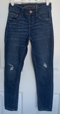 Justice Girls Dark Wash Distressed Size 10 Skinny Jeans