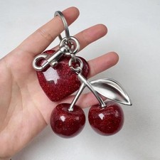 Cherry Heart Bag Charm Keychain Exquisite Red Cherry Fruit Key Chain For Women