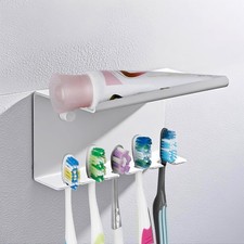 Wall Mounted Toothbrush Holder for Bathroom Shower, 5 Slots Aluminum Self-Adh...
