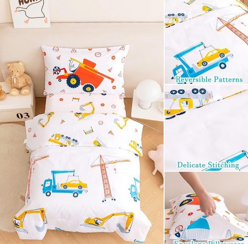 NEW- Perfemet 4 Piece Construction Toddler Bedding Set Excavator Truck Boy - Picture 6 of 8