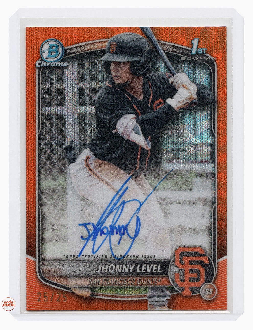 2025 Bowman Chrome Jhonny Level Orange Wave Ref Auto 1st #CPA-JL 25/25 Bookend