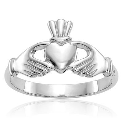 14K Solid White Gold 4mm Classic Heart Celtic Claddagh Band Ring Polished