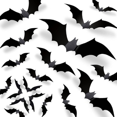 Halloween 3D Bats Wall Decor - 70 Pcs 5 Different Sizes Matte Black Reusable ...