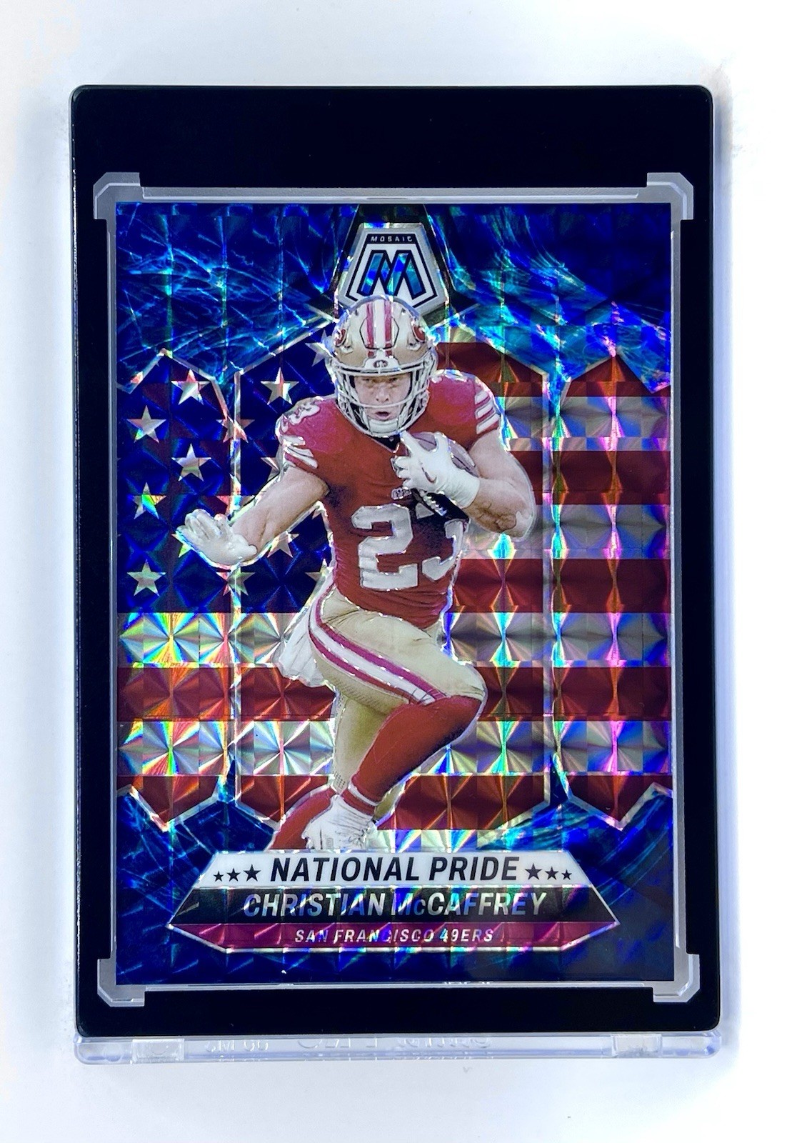 2024 Panini Mosaic Christian McCaffrey Genesis Case Hit SSP National Pride #256