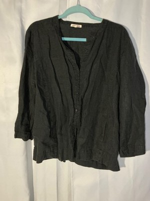 Eileen Fisher Black 100% Organic Irish Linen Button Down Shirt Womens Large