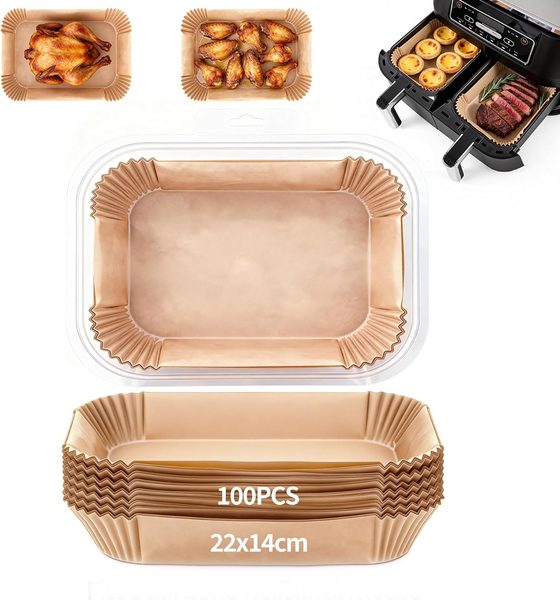 Backpapier FüR HeißLuftfritteuse Ninja,100 StüCk 22X14Cm Airfryer Backpapier,Ant-image