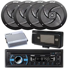 Pyle Marine CD Receiver, Amplifier, 4x 5.25" 180W Boat Speakers, Cover Black
