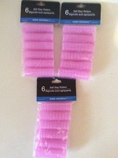 Basic Solutions Pink Set Of Six Self Stay Hair Rollers NEW 3x