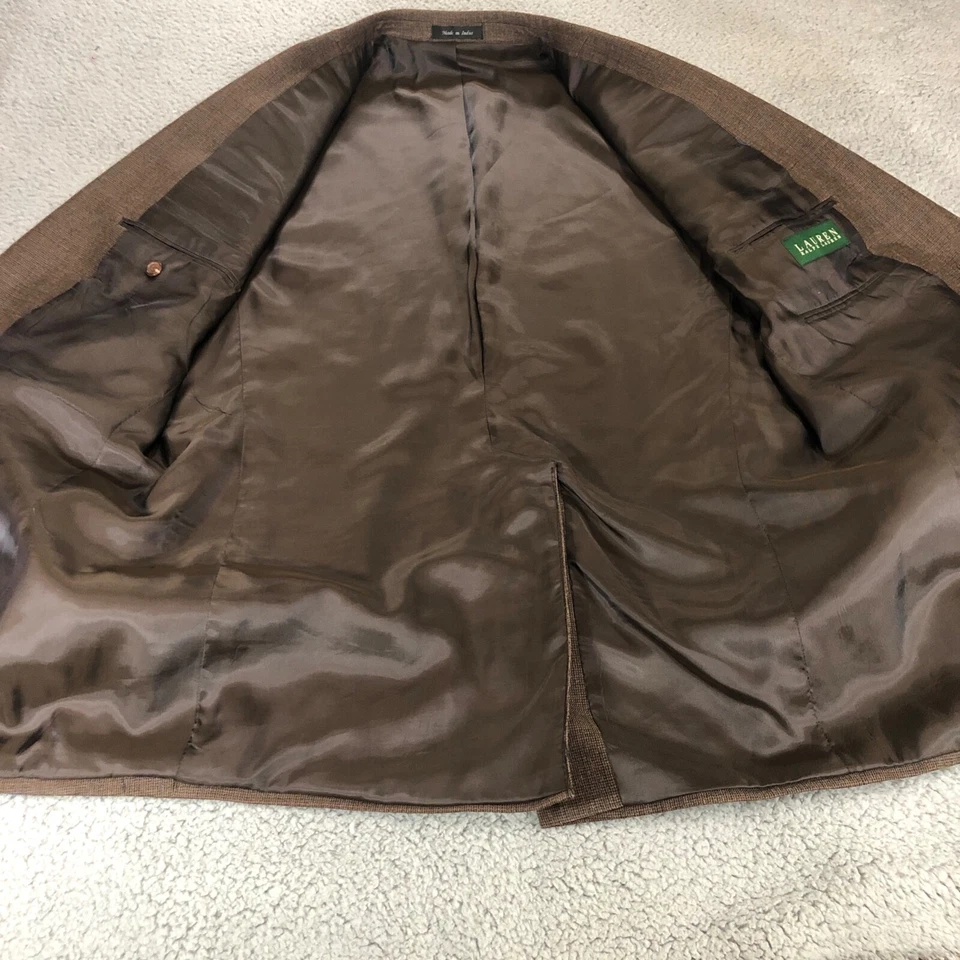 Traje Chaqueta Blazer Lauren Ralph Lauren Para Hombre 42 L Marrón Seda y Lana Ventilación Única Foto 4 de 4