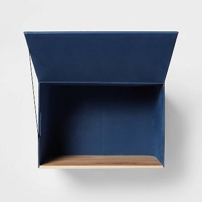Large Natural Wood Rectangular Kids Storage with Lid Navy