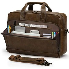Men's 16" Leather Laptop Bag Vintage Messenger Briefcase for Work Travel