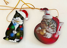Cute Hanging 2D Flat Acrylic Cat Christmas Ornaments for Cat Lovers Set of Two