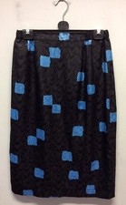 1980s Simon Ellis Slnky Black And Blue Pencil Skirt UK 8