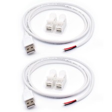 2pcs 20AWG USB 2.0 Male Pigtail Cable 5V 5A 1M/3.3FT 2-Pin Bare Wire Open End