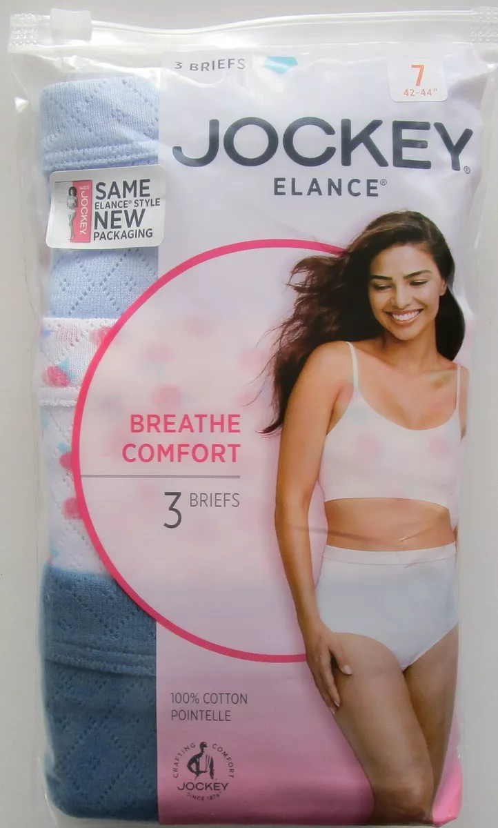 Jockey Elance Breathe Comfort 100% Cotton Brief Pantie 3 Pack Size 7 NWT