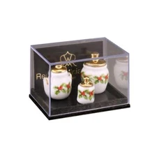 MINIATURE DOLLHOUSE 1:12 REUTTER 3 CHRISTMAS MISTLETOE COOKIE JARS - 1.895/5