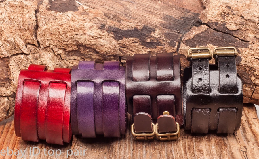 经典酷双带冲浪者复古皮革手链腕带袖口 4 色 — 第 2/4 张图片