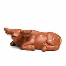 Handmade Artware Zisha Purple Clay Tea Pet Ox Statue Table Decoration Ornament