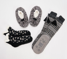 MUK LUKS Set of 3 Variety Pack of Slipper Socks Black S/M 6-8 A457863