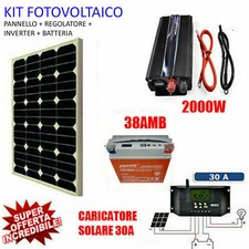 Kit Fotovoltaico 1 KW PWM Inverter 2000W Pannello Solare 50W BATTERIA 38A