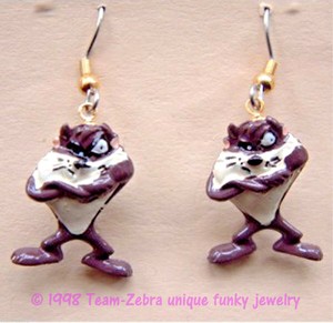 Funky TAZ TASMANIAN DEVIL FIGURE EARRINGS-Vintage Looney Tunes Costume