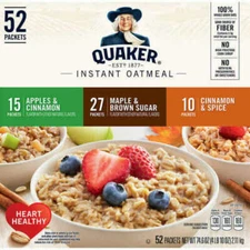 Quaker Oats Instant Oatmeal 52 Variety Pack Apples & Cinnamon Maple Brown Sugar