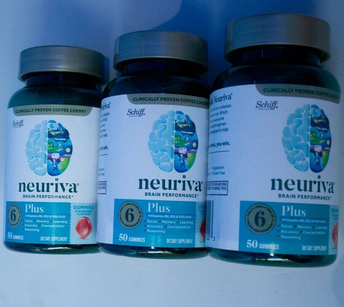 3x Neuriva Plus Brain Performance 50 Gummies Strawberry 3/2023
