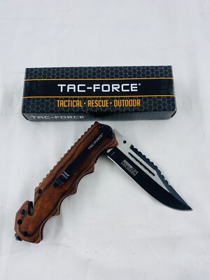 8'' TAC FORCE WOOD 2-TONE SPRING ASSISTED FOLDING POCKET KNIFE Blade Assist Open