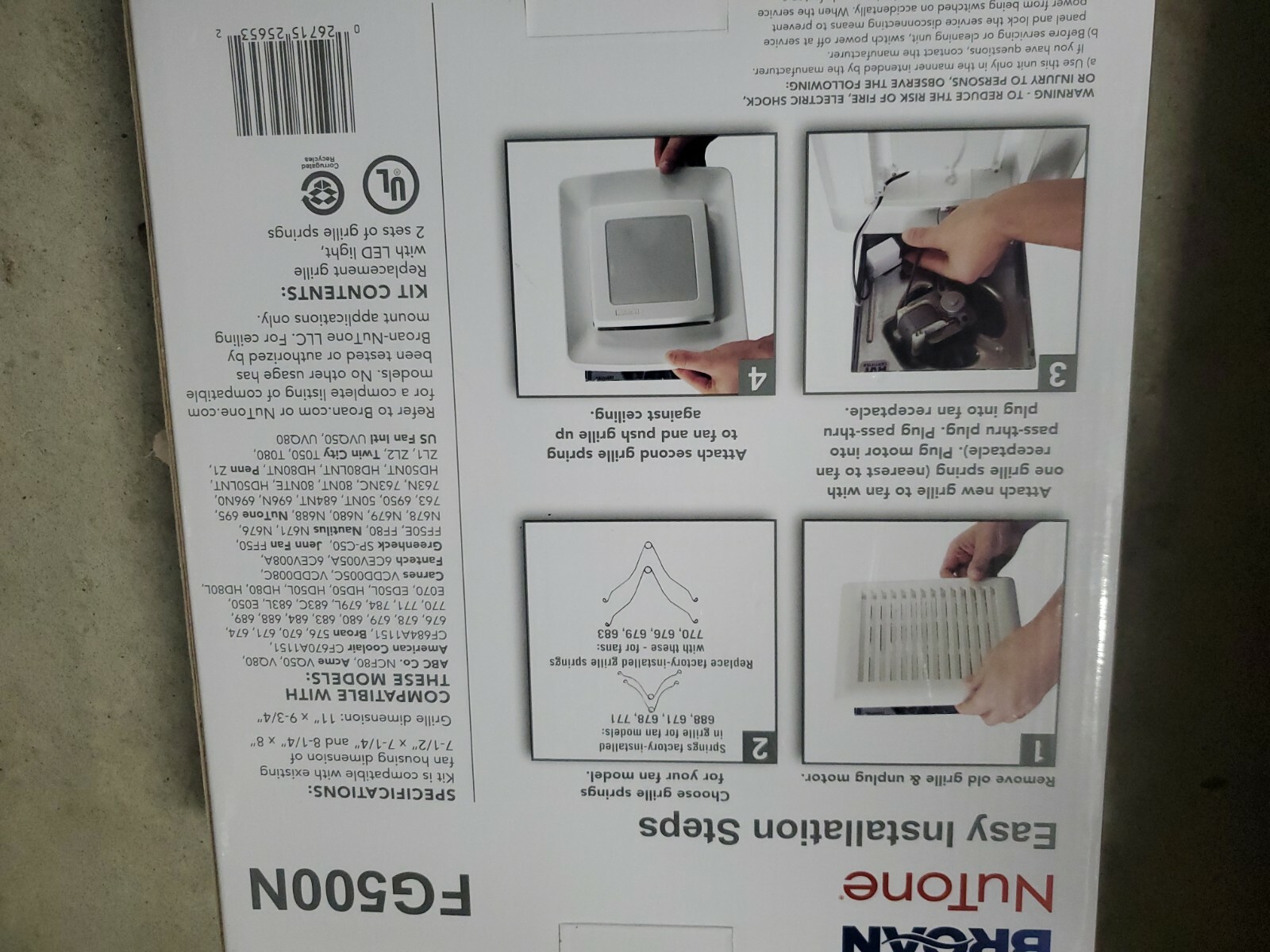 Broan NuTone FG500N LED Bathroom Exhaust Fan Grille Cover Quick  Installation NEW | eBay
