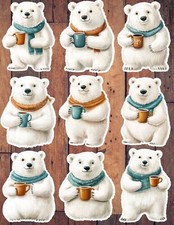 Cozy Winter Polar Bear Die Cut Stickers Set Scrapbooking Laptop Waterbottle