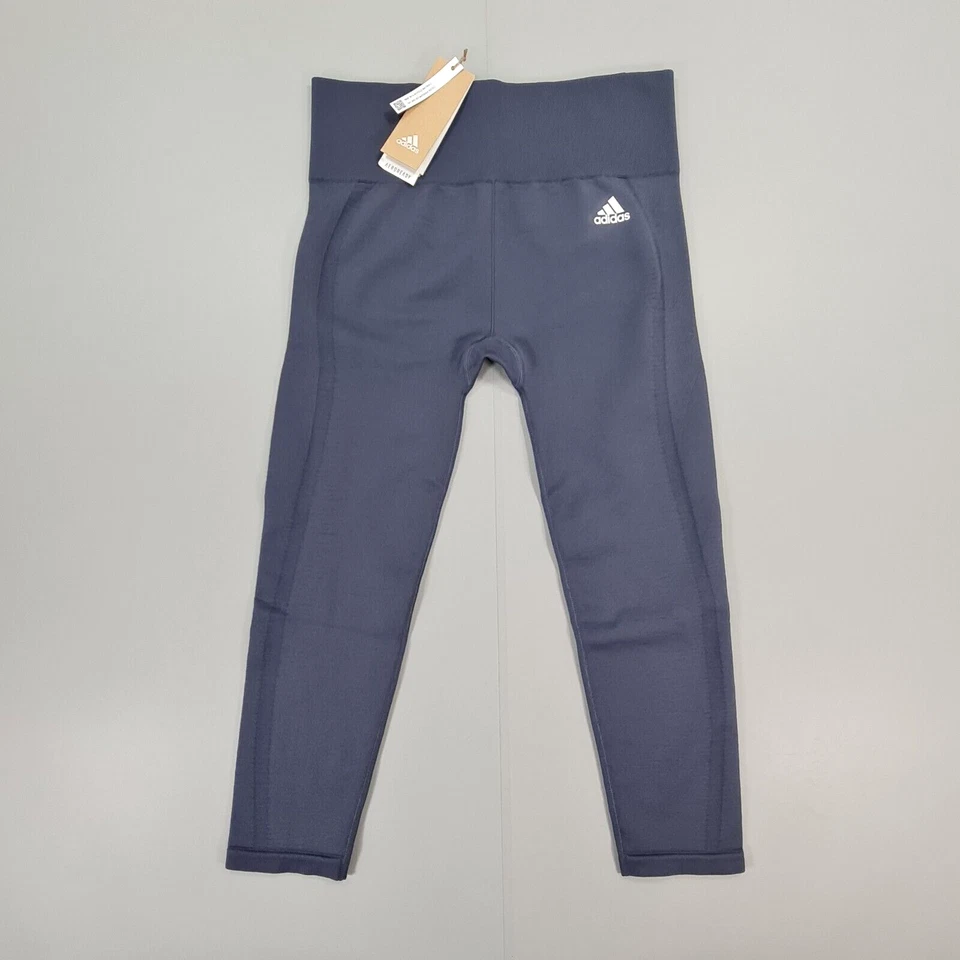 adidas Womens Leggings Blue Large Seamless Aeroknit 7/8 High Rise HE2961 - Image 3 of 4