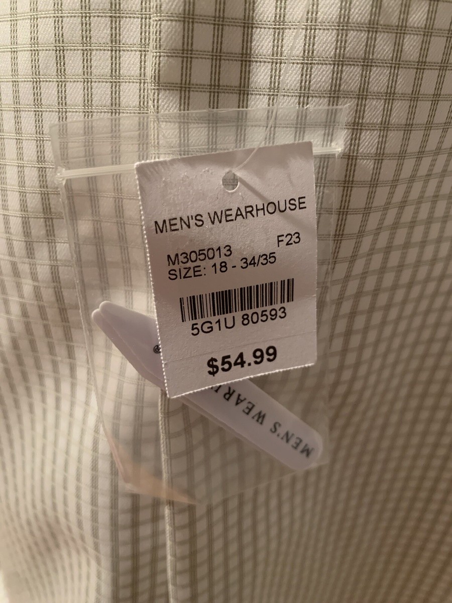 Pronto Uomo Mens Wearhouse Mens Green Check Dress Shirt 18 34/35