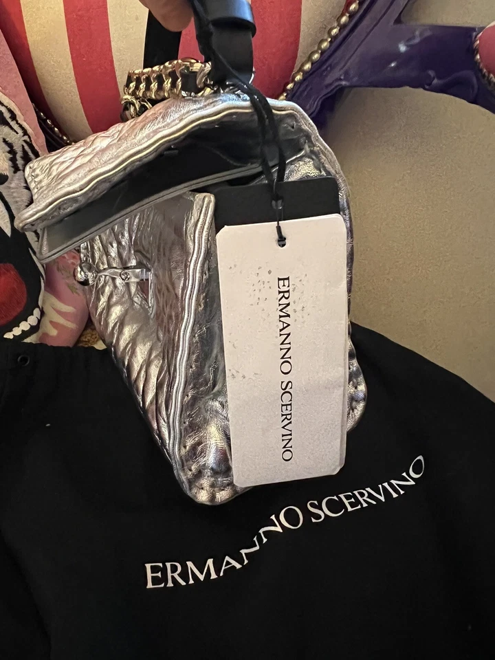 Bolso Bandolera Pequeño Ermanno Scervino Cuero Piel de Cordero Plateado Foto 4 de 4