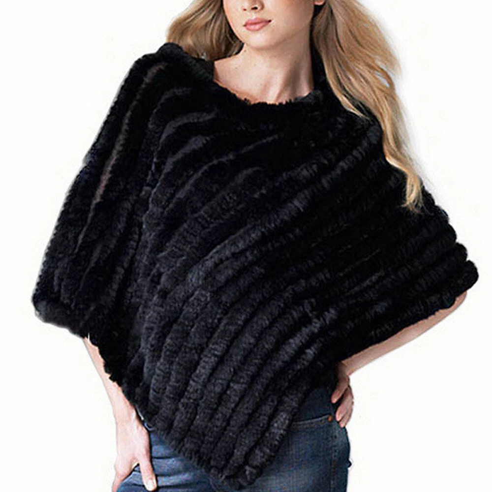 Women Hot Winter Comfortable Rabbit Fur Outdoor Fete Cape Poncho