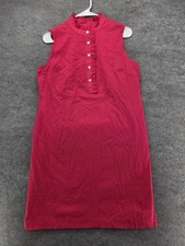 Lands' End Dress Womens 8 Pink Sheath Knee Length High Neck Ruffle Lined