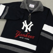 VTG New York Yankees Sweater Mens Large Fleece 1/4 Zip Y2K Pullover Embroidered