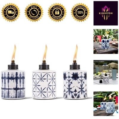 Elegant 3-Pack Blue Tie-Dye Tabletop Torches   Citronella for Outdoor Ambiance
