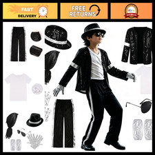 80s Dance Star Halloween Costume Set - Black Sequin Jacket, Pants, Hat, Gloves