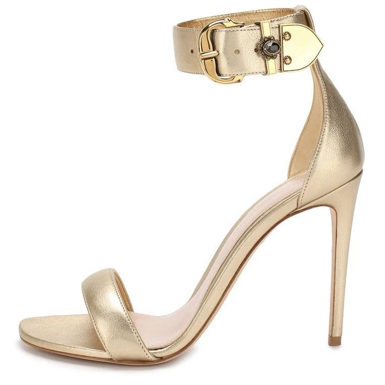 Alexander McQueen sandalo cinturino alla caviglia tacco alto pelle oro fibbia gioiello IT 40