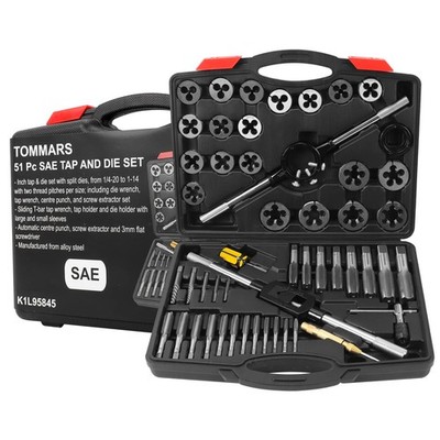 51-Pc 1/4-20 to 1-14 Jumbo Tap and Die Set SAE Round Threading Dies for Threa...