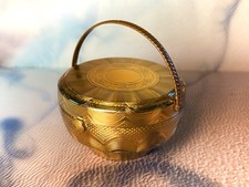 Kigu Bouquet Basket Shaped Engine Turned Vintage Powder Compact Makeup Mirror