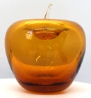 Vintage Blenko Glass Topaz Hand Blown Art Glass Apple 1980