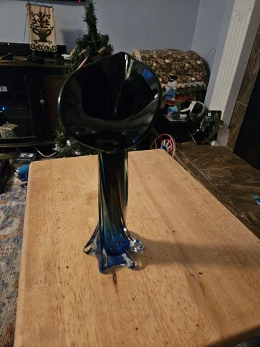 Rare Vintage Murano Style 'Calla Lily' Jack-in-the-Pulpit Vase Blue