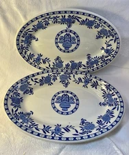2 Jackson China Falls Creek Small Oval Platters Restaurant Ware Vintage Blue