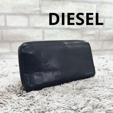 Diesel Men Round Zipper Long Wallet Leather Black 19x10cm Vintage Luxury Modern