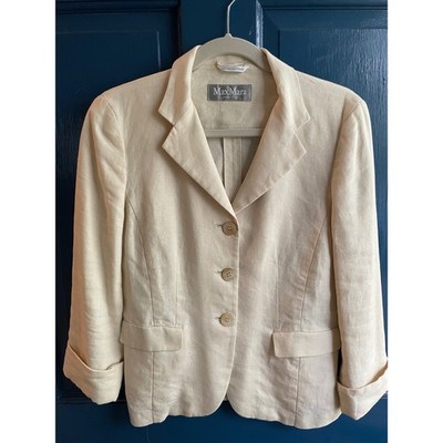 MaxMara Blazer Jacket 100% Linen Beige Made in Italy High End Size 10